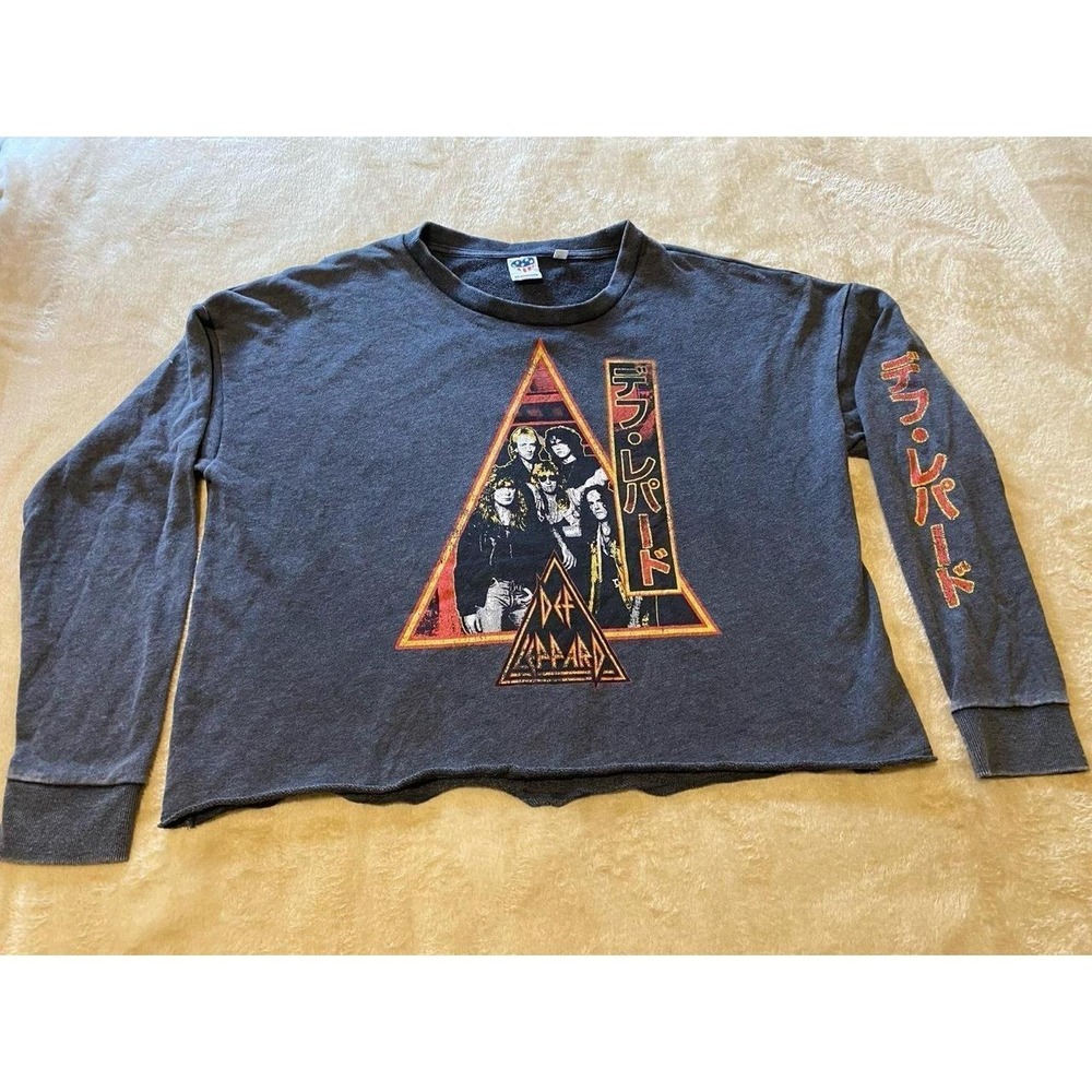 Def-Leppard Hysteria Rock Band Swearshirt Pullover Crop Shirt XL Junk Food scase